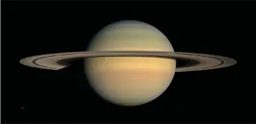  ?? AP PHOTO VIA NASA ?? This July 23, 2008 image made available by NASA shows the planet Saturn, as seen from the Cassini spacecraft. After a 20-year voyage, Cassini dove into Saturn on Friday.