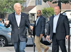  ?? ?? President Biden makes light of his bike tumble after going to mass yesterday in Delaware