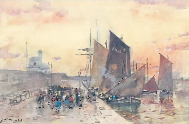  ?? ?? GOING, GOING, GONE: Arbroath Harbour Dawn was one of the works by Forfar artist James Watterson Herald sold at auction in Edinburgh.