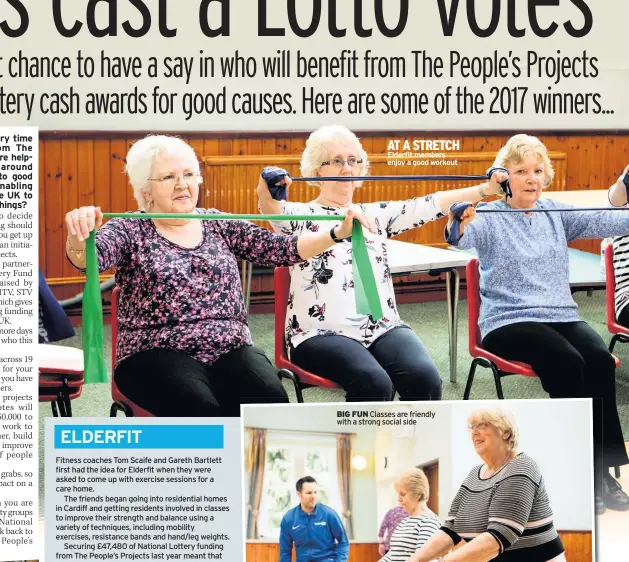  ??  ?? Fitness coaches Tom Scaife and Gareth Bartlett first had the idea for Elderfit when they were asked to come up with exercise sessions for a care home.
The friends began going into residentia­l homes in Cardiff and getting residents involved in classes...
