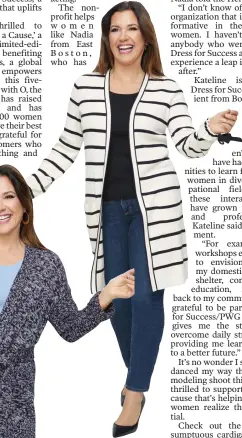  ?? JASON ZUCCO PHOTOGRAPH­Y / BOSTON HERALD ?? The knee-length striped cardigan, modeled by Adriana Cohen, features subtle lantern sleeves with bow accents.