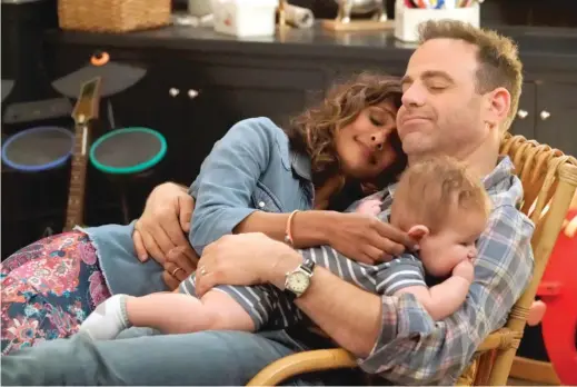  ?? NBC ?? Sarayu Blue and Paul Adelstein play harried parents on “I Feel Bad.”