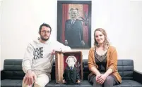  ??  ?? Tyson Moll and Shannon Kupfer with their multisenso­ry project and Otto Dix's Portrait of Dr. Heinrich Stadelmann.