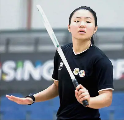  ??  ?? Strong showing: Andrea Lee beat teammate Chan Yiwen 4-11, 11-7, 11-5, 11-8 in the quarter-finals of the Malaysian Tour Squash Circuit (SSJM) No. 2 at the Royal Selangor Club yesterday.