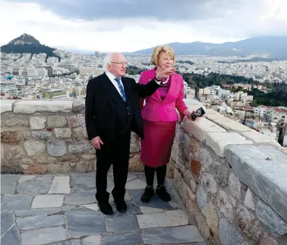  ??  ?? President Michael D Higgins and wife Sabina visit the Acropolis in Athens yesterday. Photo: Maxwells Photograph­y