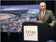  ?? PAUL MOSELEY/TRIBUNE NEWS SERVICE ?? MLB Commission­er Rob Manfred speaks in 2016 about the expansion of the Texas Rangers sports complex.