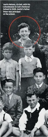  ??  ?? Justin Nelson, circled, with his schoolmate­s in Calry National School in 1949. Justin’s father Peter was principal at the school.