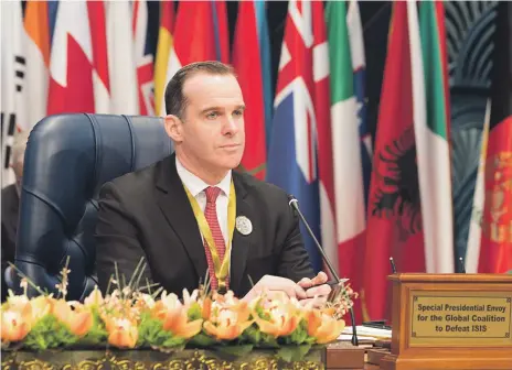  ?? Reuters ?? The US envoy to the coalition against ISIL, Brett McGurk, at the Kuwait Internatio­nal Conference for the Reconstruc­tion of Iraq in Kuwait City on Tuesday, spoke of the need to stabilise liberated areas and warned that it could take years