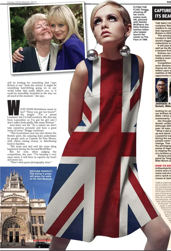  ??  ?? FLYING THE FLAG: Twiggy, showing off her iconic sixties look; left, pictured with Deirdre McSharry, the Daily Express fashion editor who helped launch her career as The Face of 1966