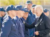  ?? CAROLYN KASTER/AP ?? President Joe Biden meets with Coast Guard personnel on Thursday in Nantucket, Massachuse­tts.