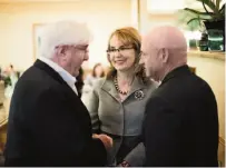  ?? Noah Berger / Special to The Chronicle ?? Conway meets with former Rep. Gabrielle Giffords and her husband, astronaut Mark Kelly, last week in S.F.