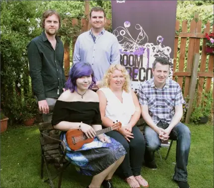  ??  ?? Back row: Brendan Carthy and Paul Dowling of Orchard Recording. Front row: Saidbh Russell, bursary winner; Lisa Fortune, Wexford County Council Arts Department; and Kevin Dillion of Bloco Garman bursary winner.