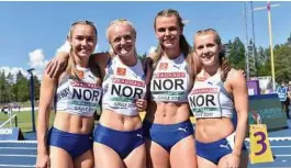  ?? FOTO: PRIVAT ?? REKORDER: Disse fire jentene setter norsk rekord på 4x100 meter flere ganger i løpet av 2019. En av dem, Ingvild Meinseth, er fra Sørild og Grimstad. F.v. Ingvild Meinseth, Marte Pettersen, Tonje Fjellet Kristianse­n, og Helene Rønning.