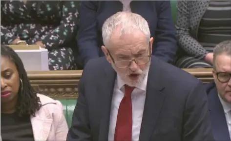  ??  ?? Labour party leader Jeremy Corbyn during Prime Minister’s Questions in the House of Commons yesterday.