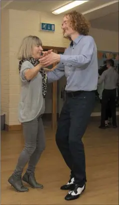  ??  ?? Paul Codd dancing with Breda Kehoe as he teaches at TAG, Taghmon.