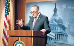  ?? ANNA MONEYMAKER/THE NEW YORK TIMES ?? Senate Majority Leader Chuck Schumer, seen Tuesday, said Senate debate on President Biden’s $1.9 trillion coronaviru­s relief bill would start as soon as Wednesday. Democrats want to send a final package to the president by March 14.