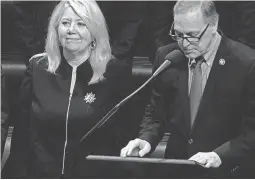  ?? AP ?? Rep. Andy Biggs, R-Ariz., makes a motion for the House to adjourn as it debates articles of impeachmen­t on Wednesday. At left is Rep. Debbie Lesko, R-Ariz.