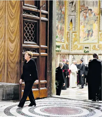  ??  ?? Angela Merkel was among EU leaders to meet the Pope at the Vatican ahead of the European summit in Rome