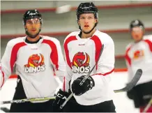  ?? DARREN MAKOWICHUK ?? Second-year forward Matt Alfaro, right, is looking to make an impact with the University of Calgary Dinos this season.