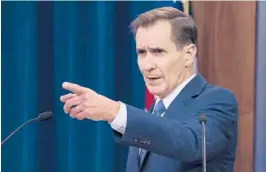  ?? ALEX BRANDON/AP ?? Pentagon spokesman John Kirby, seen Wednesday in Washington in this photo, said members of Congress were notified before Thursday’s air strikes in Syria. He said seven missiles destroyed nine facilities and left two other facilities with heavy damage.