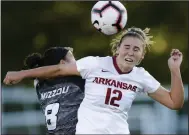  ?? (NWA Democrat-Gazette/Charlie Kaijo) ?? Senior Kayla McKeon, who missed all of last season with an ankle injury, returns for Arkansas in today’s season opener against LSU.