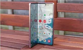  ??  ?? With a smaller screen on the outside for phone-type duties and a large unfolding tablet screen on the inside for big-screen apps, the Galaxy Z Fold 2 is more than the sum of its parts. Photograph: Samuel Gibbs/The Guardian