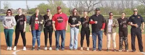  ?? Annette Beard/Pea Ridge TIMES ?? Lady Blackhawk seniors were honored Monday, April 8, for Senior Night prior to the game. Seniors were Abigayle Fuller, Kayleigh Mathis, Rebekah Konkler, Callie Cooper and, not shown, Jitka Smekalova.