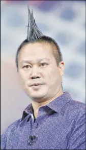  ?? Las Vegas Review-Journal file ?? Zappos CEO Tony Hsieh speaks in 2018 at a conference at Caesars Palace. He strived to cultivate a quirky workplace at Zappos.