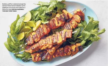  ?? BRYAN GARDNER/ THE NEW YORK TIMES ?? Buttery, saffron-stained and gently spiced, these Iranian kebabs come together in no time and make for a flavorful meal.