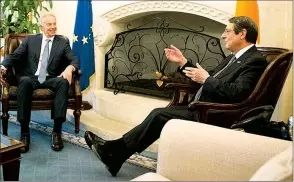  ??  ?? Former British PM Tony Blair meets Greek Cypriot leader Nicos Anastasiad­es in South Nicosia