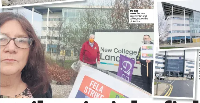  ??  ?? Do not cross Lecturer Eileen Imlah and colleagues on the picket line