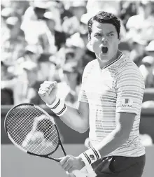  ?? — Gambar AFP ?? TANGKAS: Reaksi Raonic ketika menentang Querrey pada aksi suku akhir kejohanan tenis Indian Wells Masters di California.