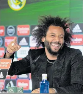  ?? ?? Marcelo, ayer, durante su rueda de Prensa de despedida del Real Madrid.