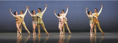  ?? San Francisco Ballet ?? Video excerpts of Danielle Rowe’s “Wooden Dimes,” with Sarah Van Patten, top, and Helgi Tomasson’s work in progress “Harmony” are in the San Francisco Ballet’s virtual opening gala.