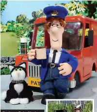  ??  ?? Postman Pat with Jess, the cat above, and with the German flag, right, after the rights to the kids’ show were snapped up by broadcaste­r Super RTL