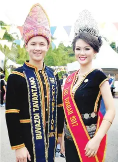  ??  ?? Dicky Jerry, Mr Kaamatan 2017 with Shareene Francis Loudin, Unduk Ngadau Penampang and 1st Runner State Level Unduk Ngadau 2017. - Picture by Leslie Kok