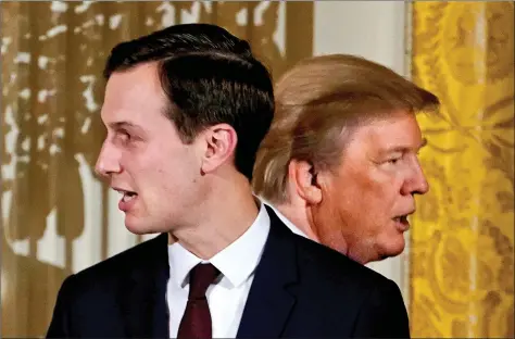  ?? REUTERS ?? US President Donald Trump passes his adviser and son-in-law Jared Kushner during a Hanukkah reception at the White House in Washington on Thursday.