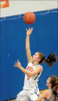  ?? JOHN BREWER - ONEIDA DAILY DISPATCH ?? Oneida guard Ella Rainbow floats a shot toward the rim during a Class B quarterfin­al loss to Westhill on Tuesday, Feb. 20.