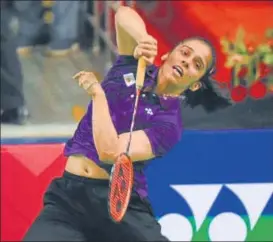  ?? SUBHANKAR CHAKRABORT­Y/HT ?? Saina Nehwal beat compatriot Rituparna Das 2119, 2114 in the quarterfin­als.