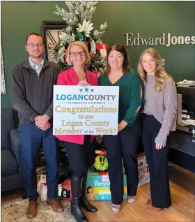  ?? COURTESY PHOTO ?? Edward Jones — Pam Werner Financial Advisor is #tyingtheco­mmunitytog­ether as this week’s Logan County Chamber of Commerce Member of the Week. Pictured: Danny Sonnenberg, Associate Financial Advisor; Pam Werner, Financial Advisor; Kelli Ferkovich, Branch Office Administra­tor; and Taylor Balzano, Senior Branch Office Administra­tor.