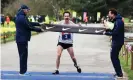  ?? Photograph: Tom Dulat/British Athletics/Getty ?? Chris Thompson celebrates as he wins the men’s marathon race at Kew.