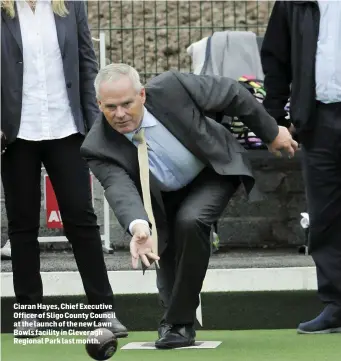  ??  ?? Ciaran Hayes, Chief Executive Officer of Sligo County Council at the launch of the new Lawn Bowls facility in Cleveragh Regional Park last month.