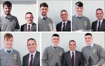  ??  ?? Principal Denis O’Donovan pictured with Principal’s Award winner, Dylan O’Donoghue (top left) and
(clockwise) Overall Student of the Year: Shay Walsh; Academic Excellence: Paul Walsh; Sixth Year Sports Award: Eddie and Seán Horan; The Jim Lyons Award:...