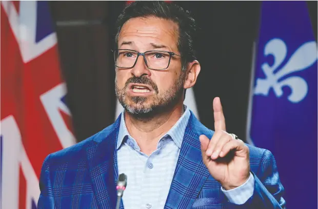  ?? SEAN KILPATRICK / THE CANADIAN PRESS ?? Bloc Leader Yves-françois Blanchet failed to pass a motion asking for changes to Constituti­onal law to allow Quebec to make language law reforms.