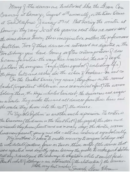  ?? ?? R.H. Dick was an avid collector of Gene Kloss’ work in the late 1980s. Above is an excerpt of a personal letter from Kloss to Dick dated September 4, 1989. Right: Indian Singer (1965), drypoint, etching