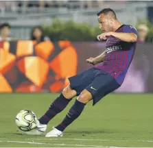  ?? USA Today ?? Barcelona midfielder Arthur, who joined the club from Brazilian club Gremio, scores his side’s second against Spurs