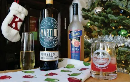  ?? ARIANNA AUBER / AMERICAN-STATESMAN ?? The liqueurs of local booze company Texacello, such as Paula’s Texas Grapefruit and Martine Honeysuckl­e Liqueur, are low in alcohol and thus perfect for making drinks for holiday parties.