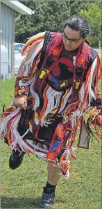  ?? ERIC MCCARTHY/JOURNAL PIONEER ?? Dion Bernard, from Cape Breton dances to the drum while attending Natioanal Aboriginal Day on Lennox Island.