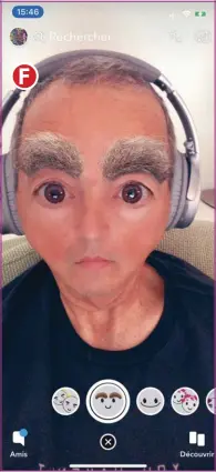  ??  ?? Avec les masques de réalité augmentée, ou Lenses en langage Snapchat, les résultats sont le plus souvent réussis. Les Lenses suivent les mouvements du visage.