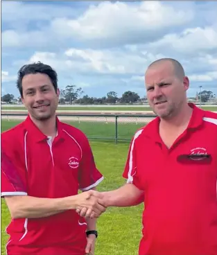  ?? ?? Taylors Lake president Travis Mackley, right, welcomes new coach Kyle Pinto to the club.